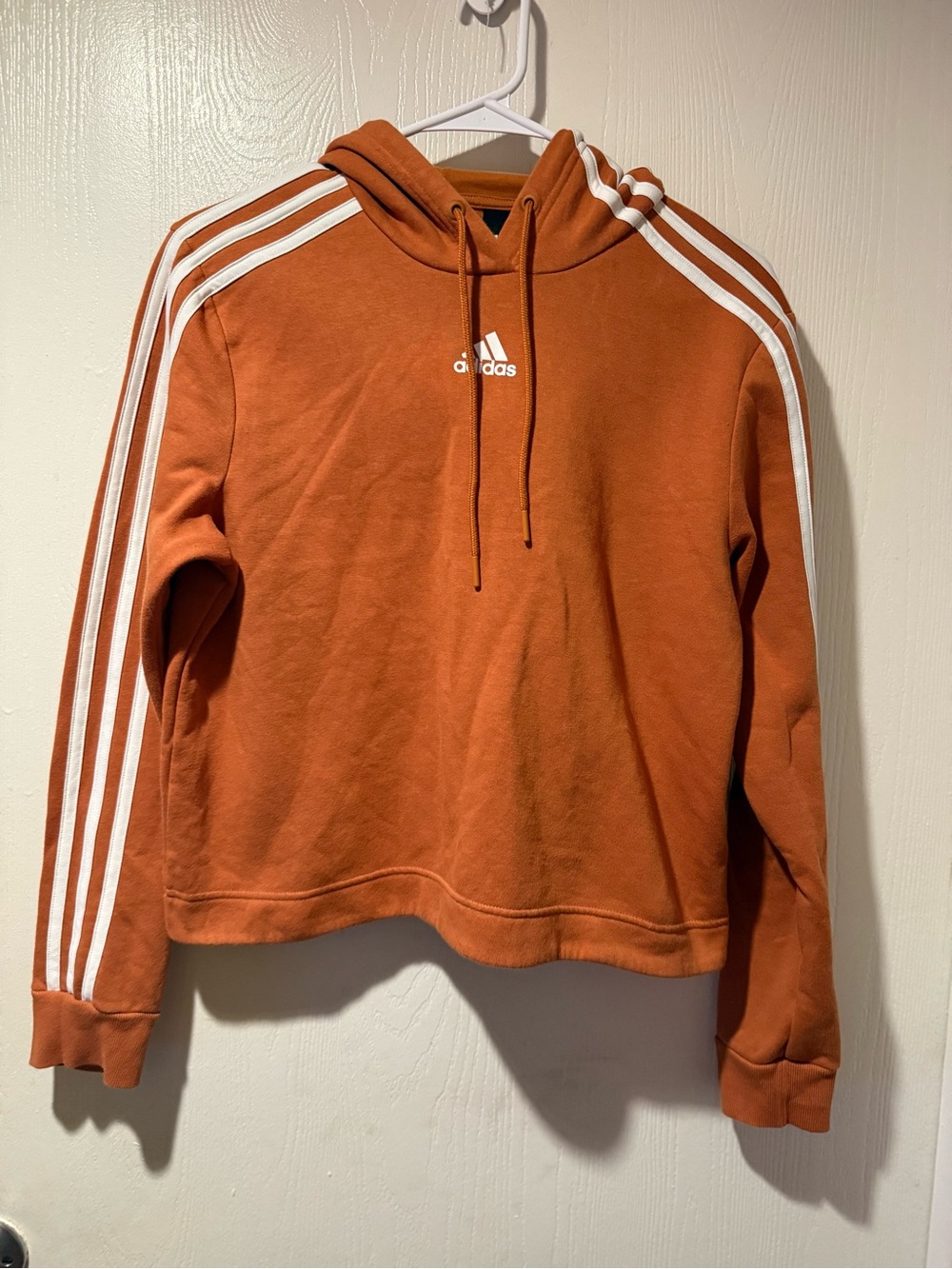 adidas Orange Crewneck Hoodie with White Three-Stripes
